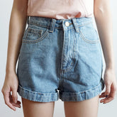 Cuffed Denim High Waist Shorts